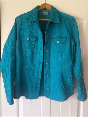 Chico's Teal Crinkled Button-Front Jacket